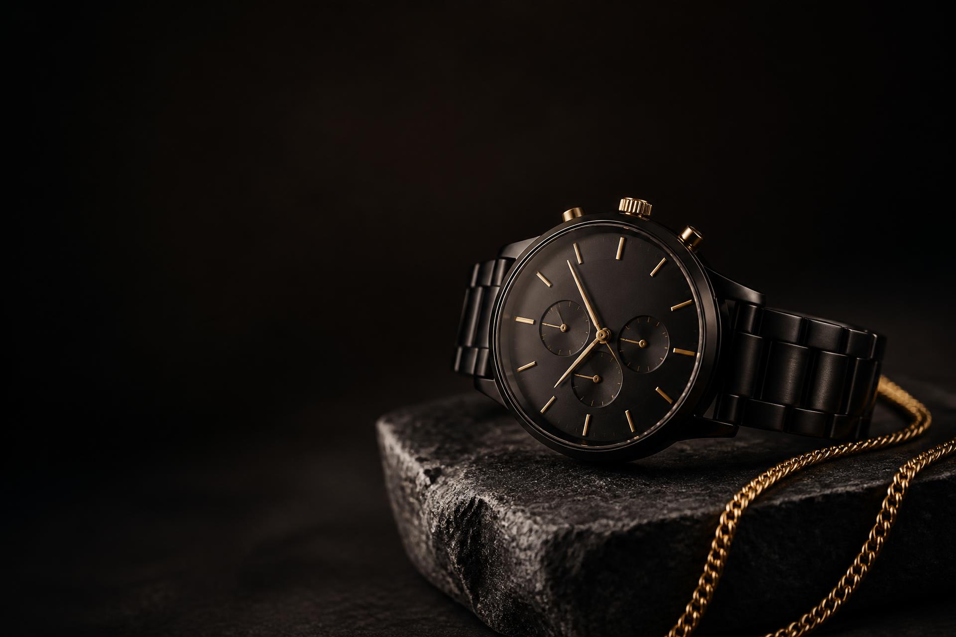 Relógio masculino de luxo com detalhes dourados